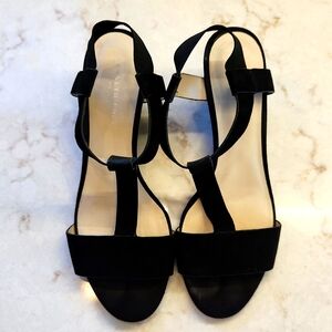 Kenneth Cole Donna Black Velvet Wedge Sandal, 7.5, Elastic Strap